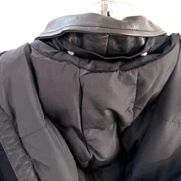 The Kooples Paris Mens Black Leather & Down Biker Hooded Jacket Size L MSRP $810 - Picture 9 of 16